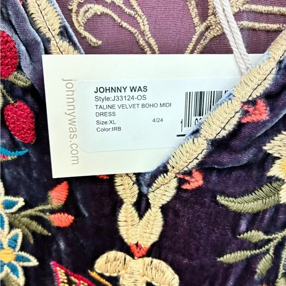 Johnny Was Embroidered Velvet Midi Dress - Blue - Picture 5 of 8